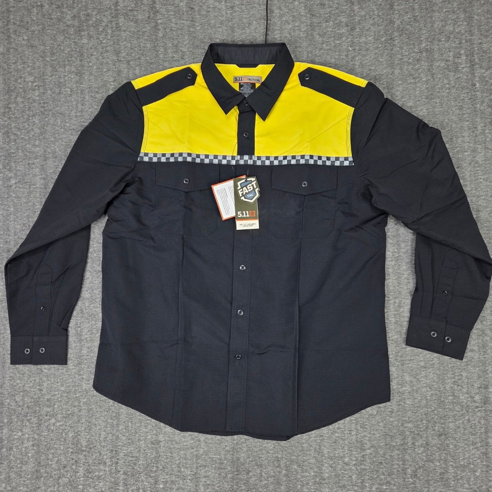 5.11 Tactical Fast Tac Long Sleeve Uniform Shirt Mens XL Midnight Navy Yellow